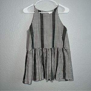 BP Womens Striped Lined Round Neck Sleeveless Peplum Zipped Blouse Top Black XS